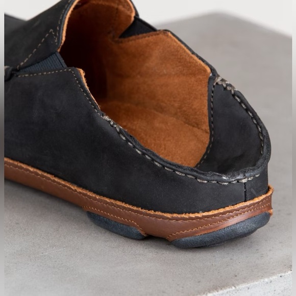 Men's OluKai Moloa Leather Loafers color BLACK/TOFFEE size 9.5 STYLE # 57452 - Picture 5 of 12